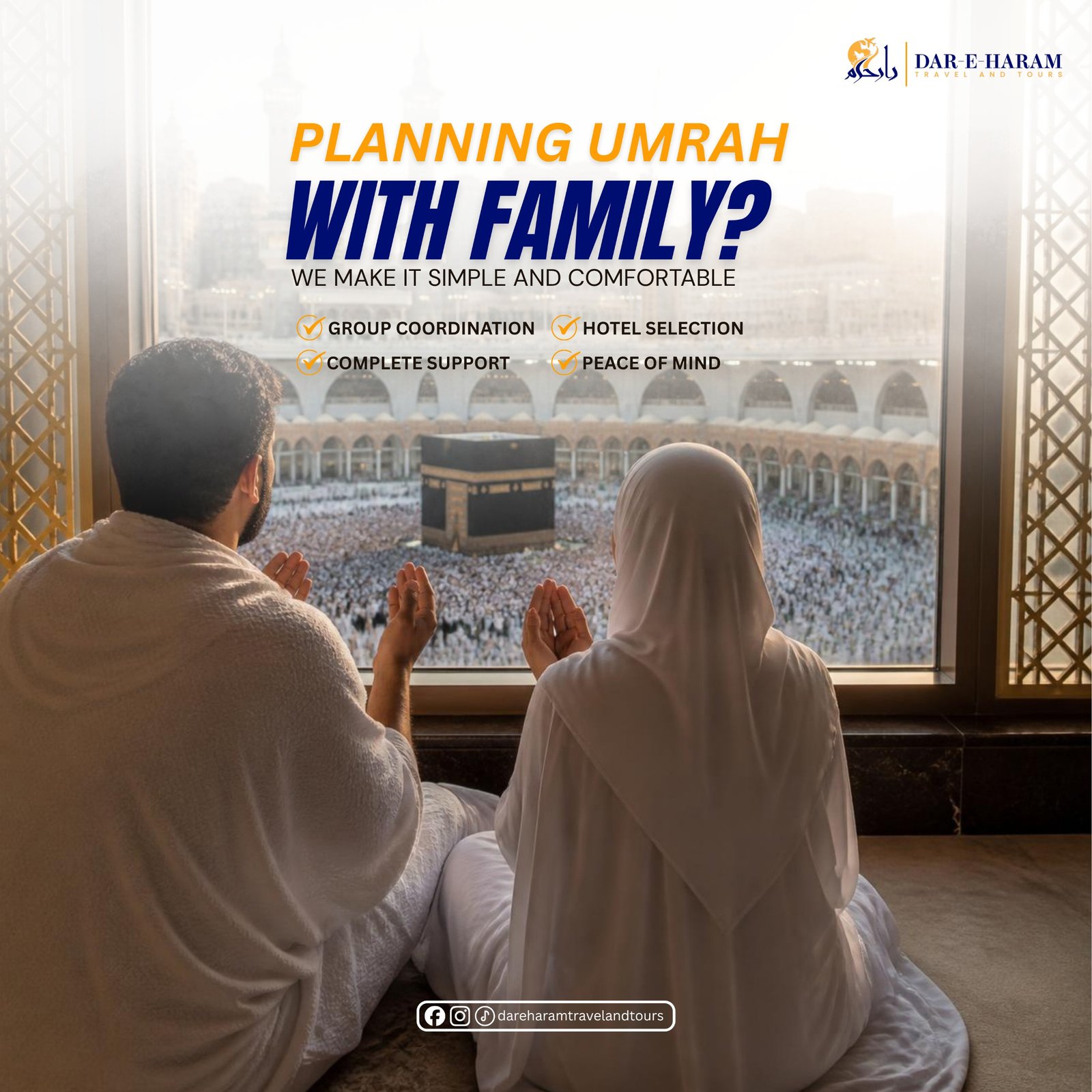 Family praying with Kaaba